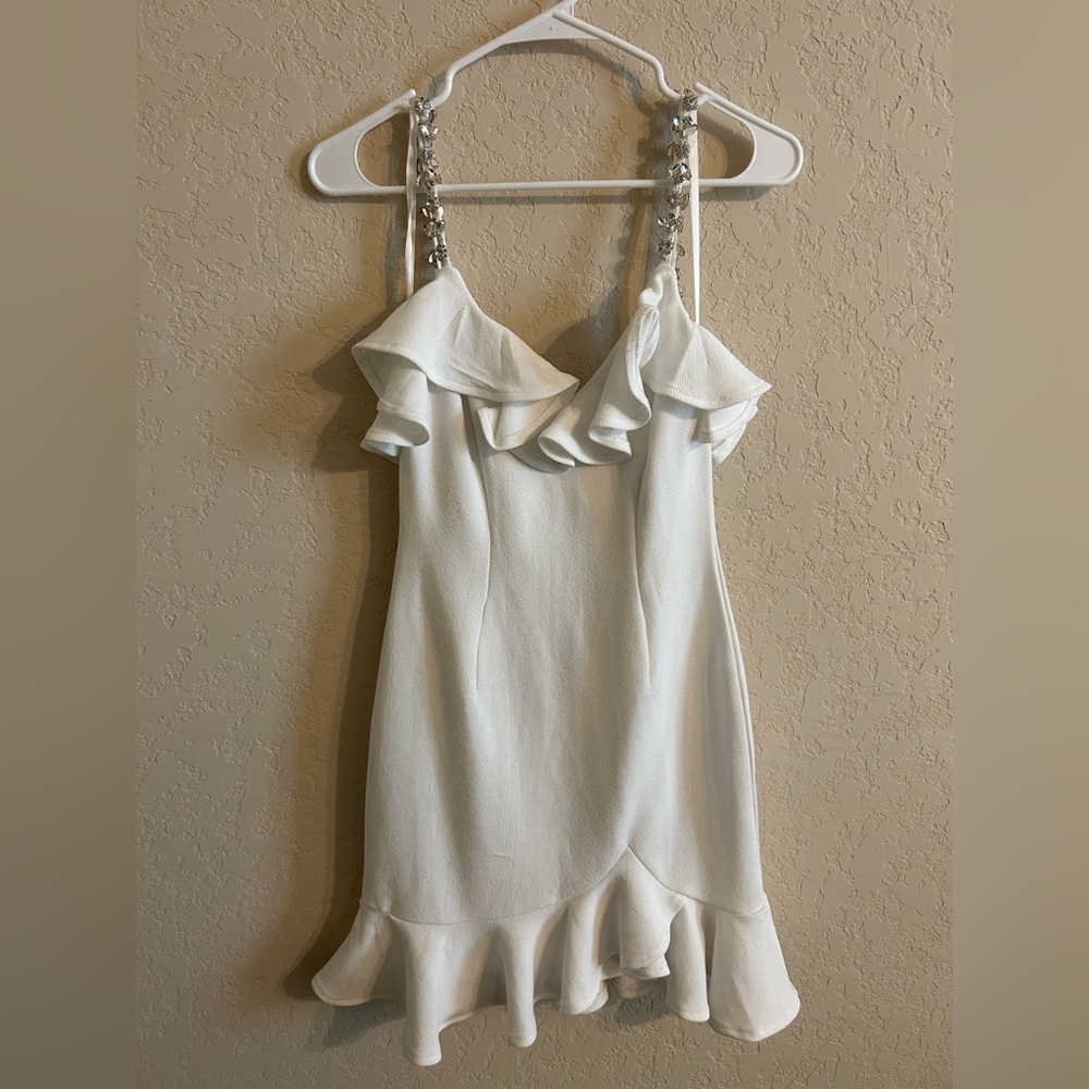 White Ruffle Dress with Rhinestone Jem Straps